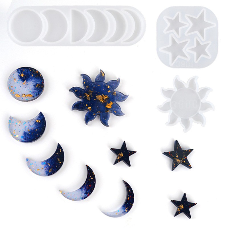 Glitter Moon Sun Star God Resin Casting Mold Moon Phase Pendant Home Deor Mold Crescent Moon Full Moon Epoxy Craft Moulds Tools