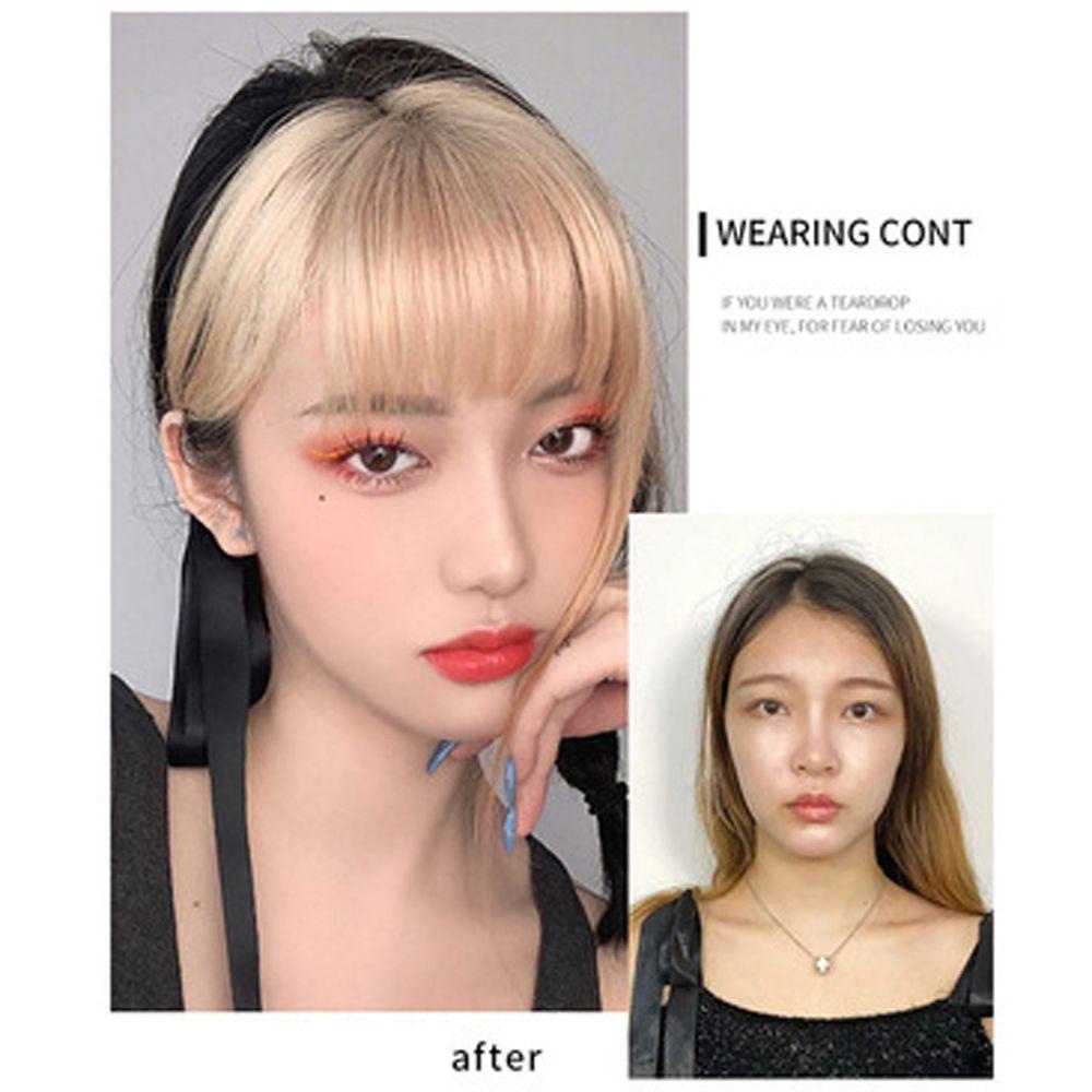 Mxbeauty 3D Air Bangs Piece Wanita Ekstensi Rambut Hitam Ombre Emas Bergaya Palsu Poni Klip