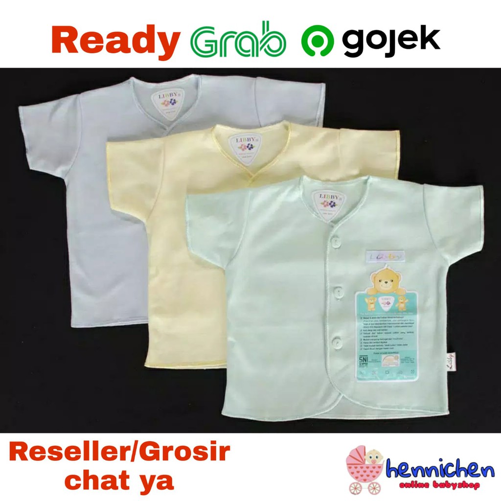 3 Pcs Baju libby Lengan Pendek Bayi/Baby Warna Newborn (0-3M)