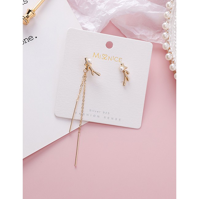 LRC Anting Tusuk Fashion Golden Asymmetric Antler Pearl Earrings D71066