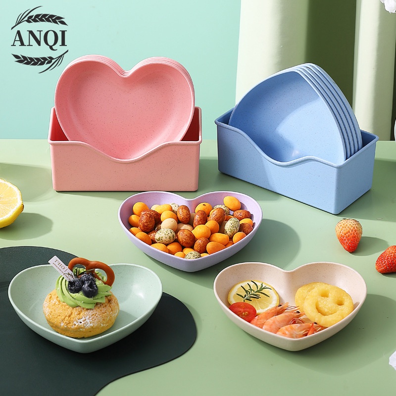 ANQI 1888 Dinner Plate Piring Bulat Piring Makan Piring Bulat Wheat Straw Warna Warni Piring Berbentuk Hati VS-85