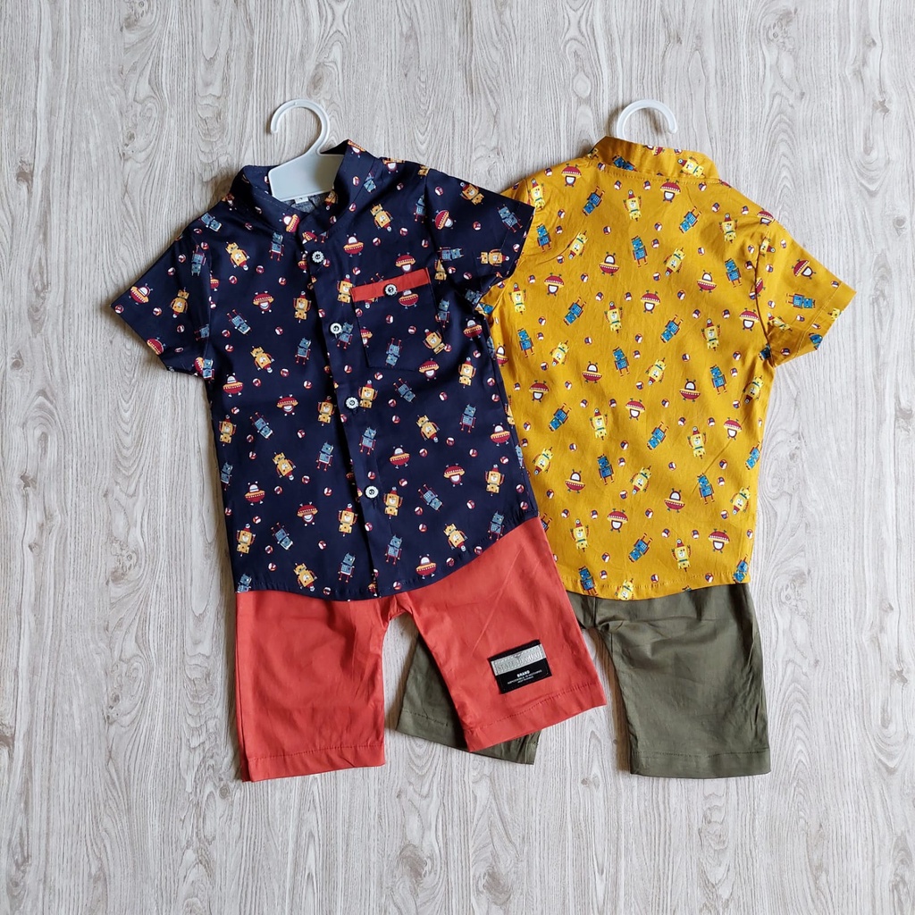 Baju Anak terbaru Edisi 2022 SET ROBOT - Setelan Kemeja Katun Anak Laki Laki Usia 1/2/3/4/5 Tahun