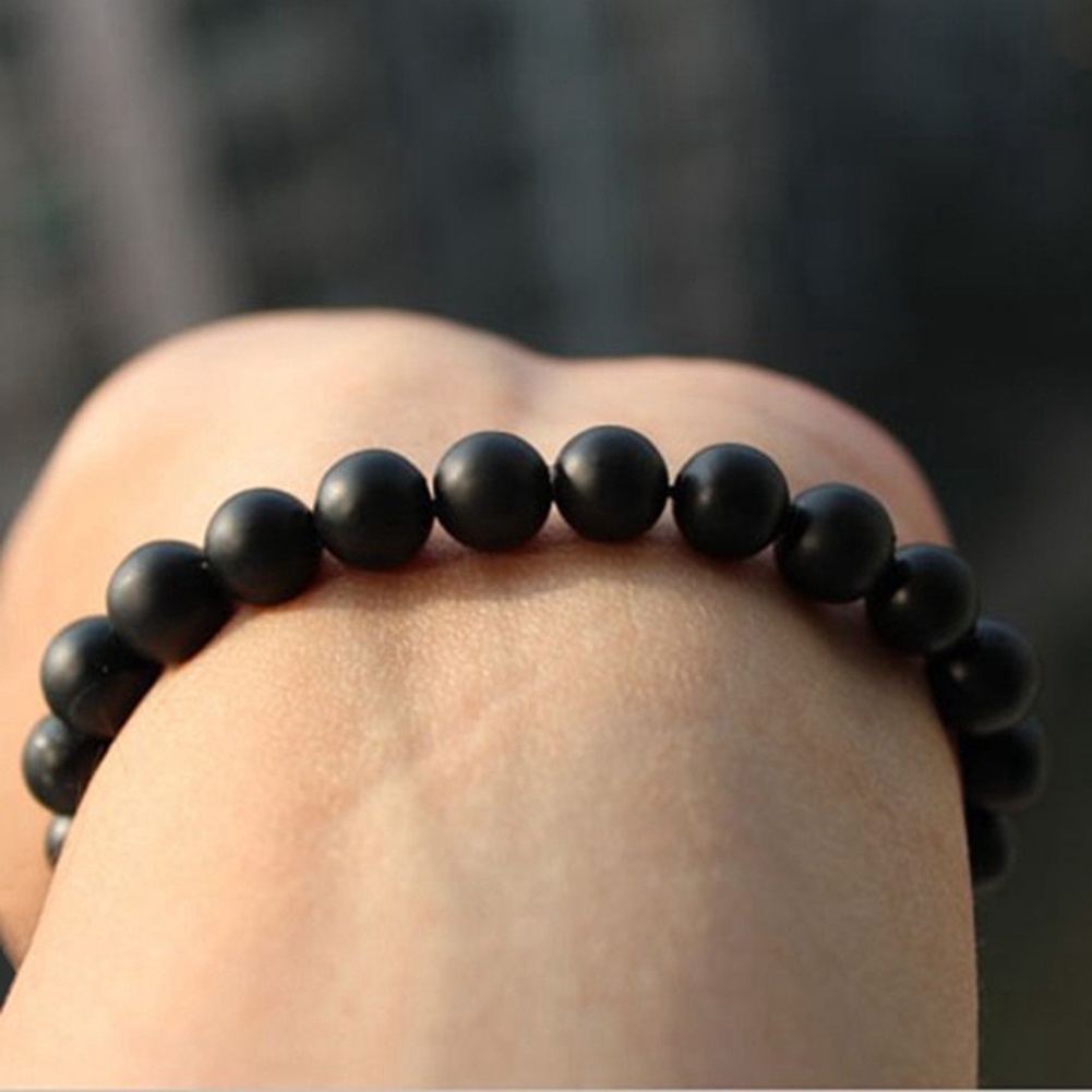 Hu Hu Hu Hu Hu Alat Bantu Pasang Kacamata♡ Gelang Manik-Manik Batu Hitam Minimalis Ukuran 8 / 10mm Untuk Pria / Wanita