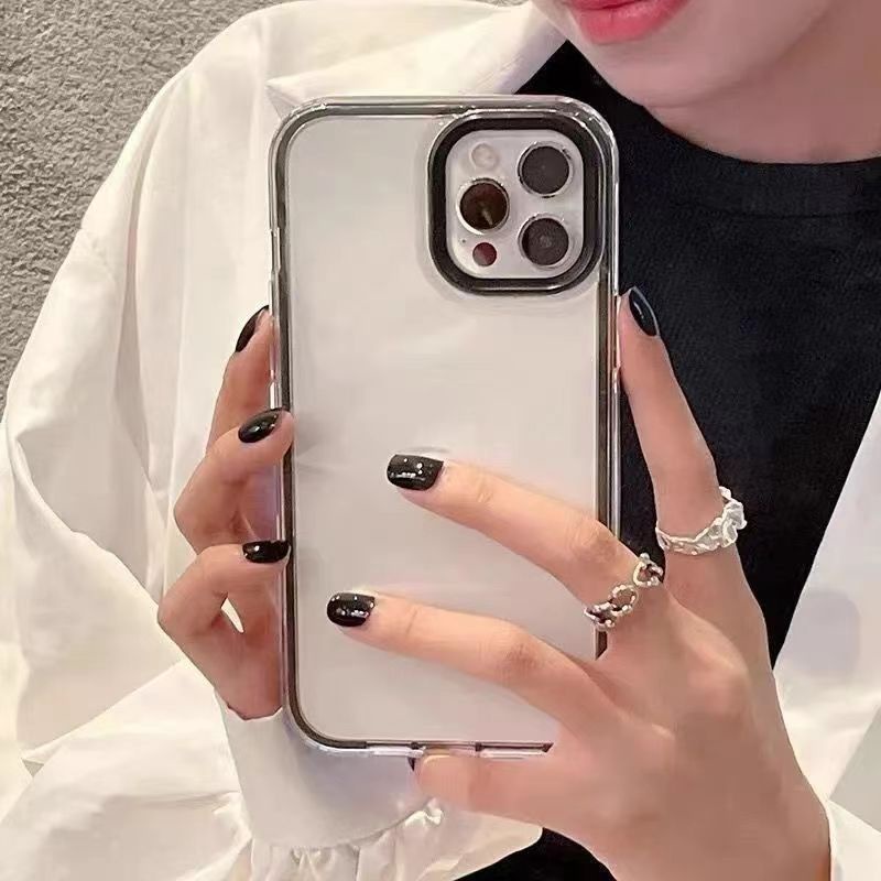 IPHONE Casing Ponsel Silikon Shockproof 3in1 Tebal Kompatibel Dengan Iphone14 13 Pro Max12 11 Pro Max X XS Max XR 6 6s 7 8 Plus SE 2020 Transparan Lembut TPU Bumper Penutup Belakang