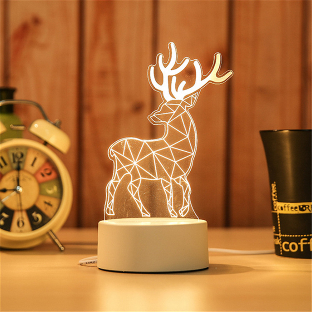 3D Visual Acrylic LED Night Lights/Novelty Illusion Festival Mini Table Lamp/Table Desk Bedroom Decoration Bedside Lamps/USB Cable Christmas New Year Gift