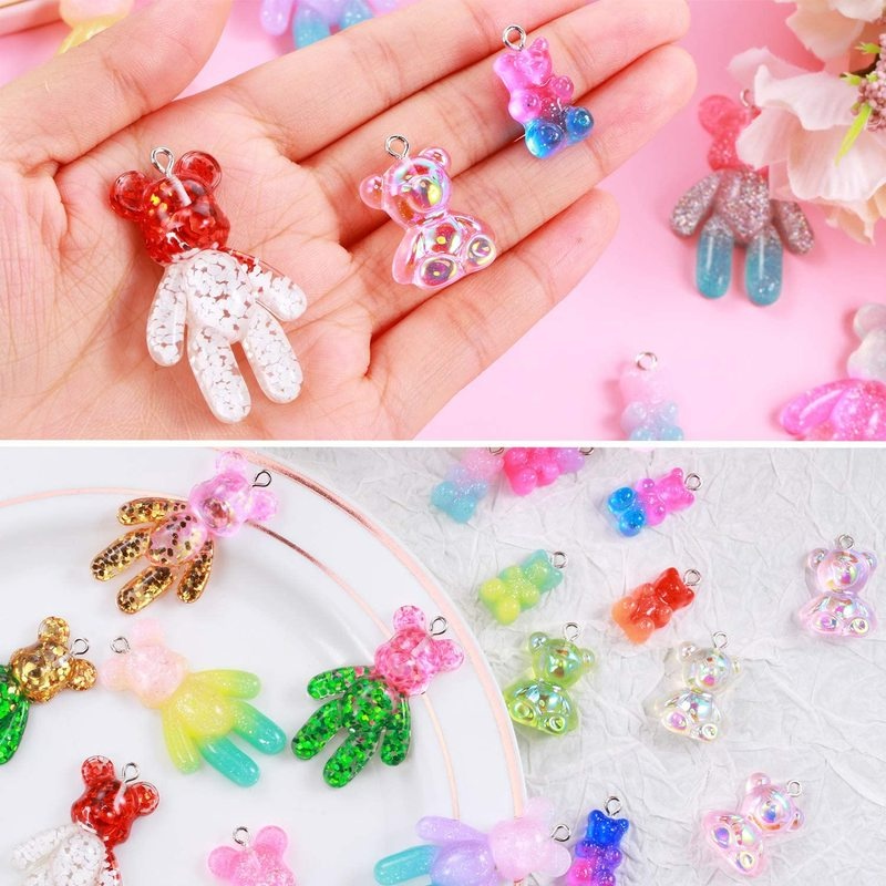 Liontin Bentuk Beruang Bahan Resin Akrilik Warna Permen Untuk Anak Perempuan
