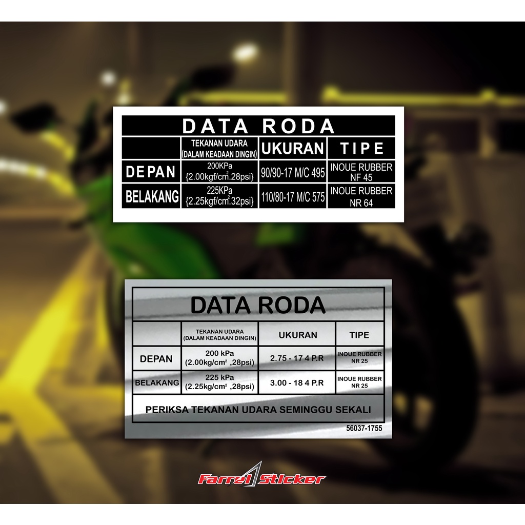 STIKER LABEL DATA RODA STICKER KAWASAKI NINJA RR R SS