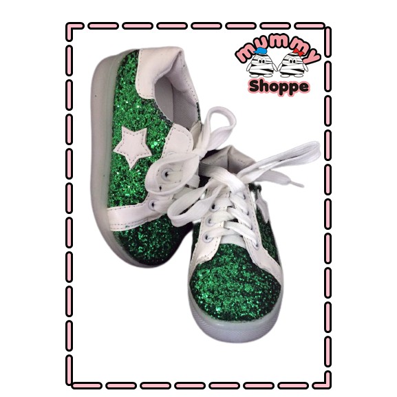 sepatu anak glitter star shoes glitter green untuk fashion anak perempuan