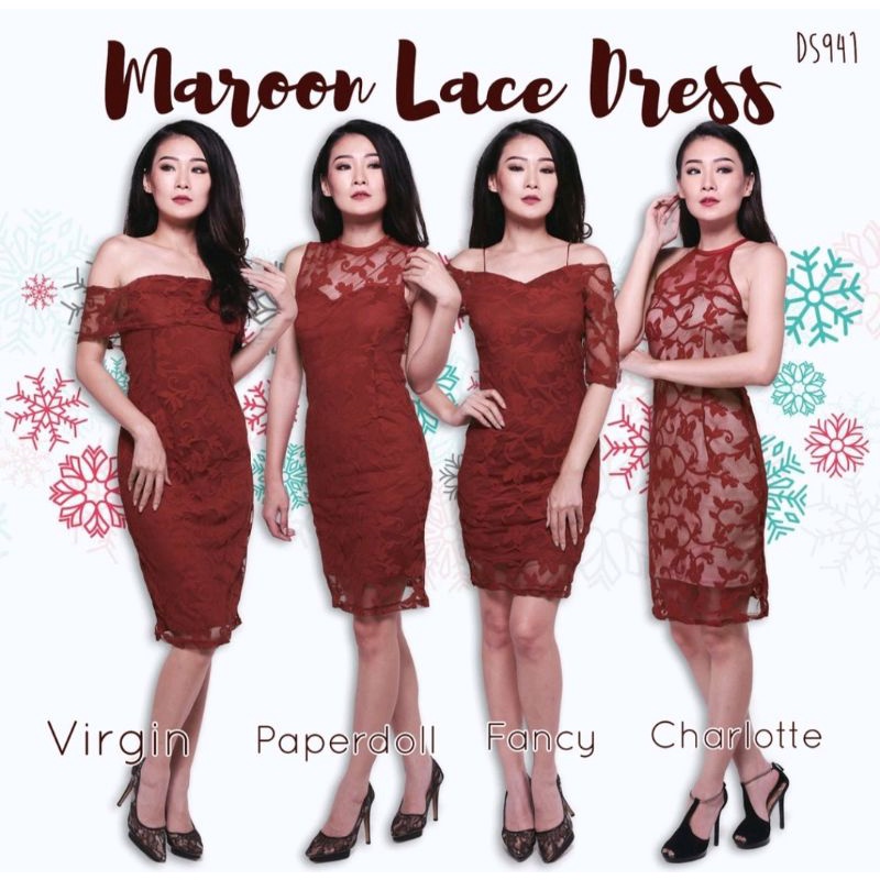 PRELOVED MAROON LACE DRESS MODEL PAPERDOLL DRESS SANGJIT DRESS PESTA GAUN PESTA
