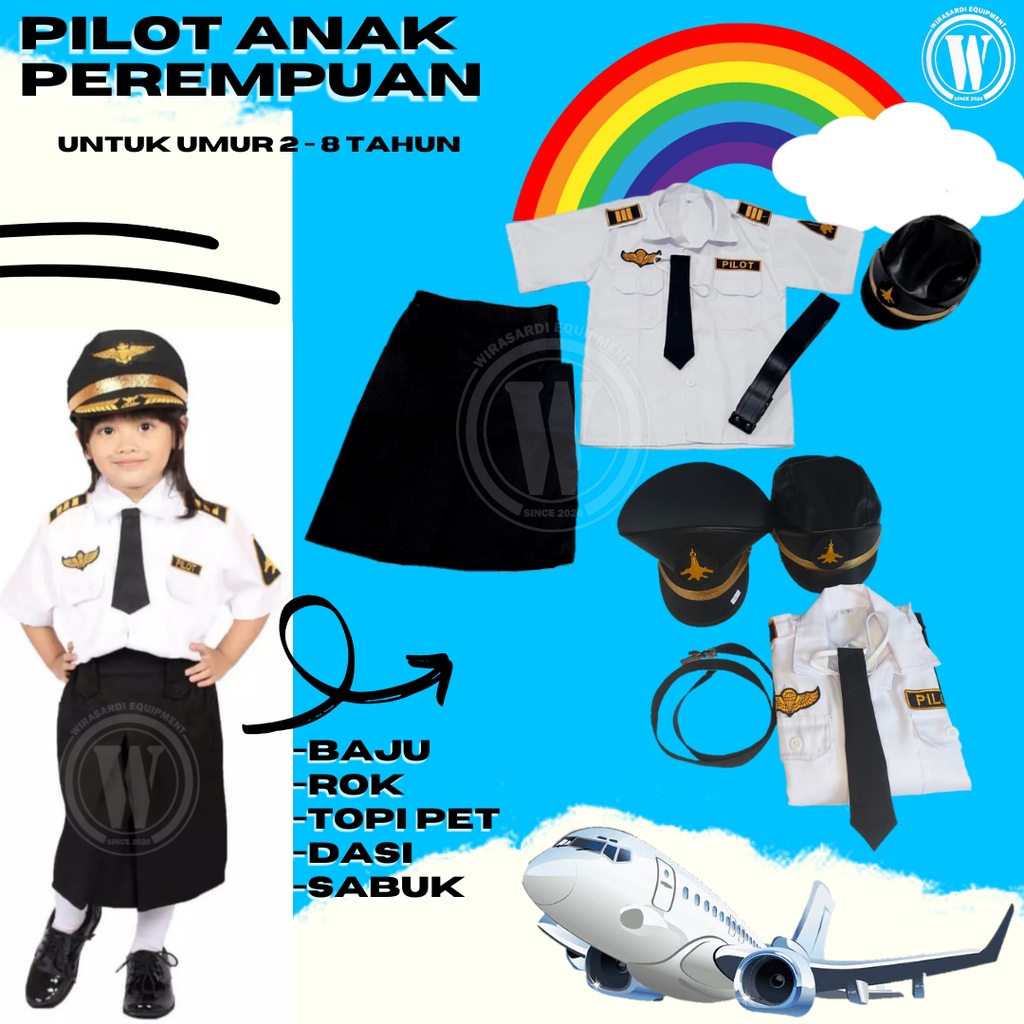 Baju PILOT anak laki laki/perempuan seragam kostum profesi anak PAKET KOMPLIT termurah