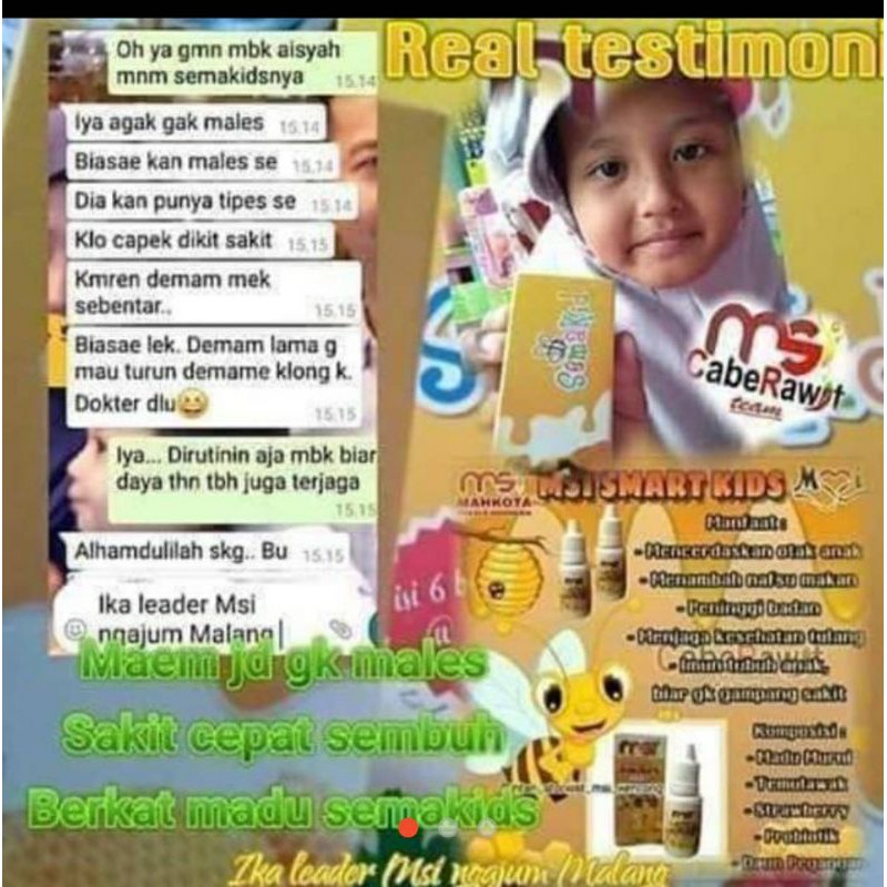 MSI SemaKid Madu Vitamin Anak untuk Daya Tahan Tubuh Kecerdasan Otak Tambah Nafsu Makan
