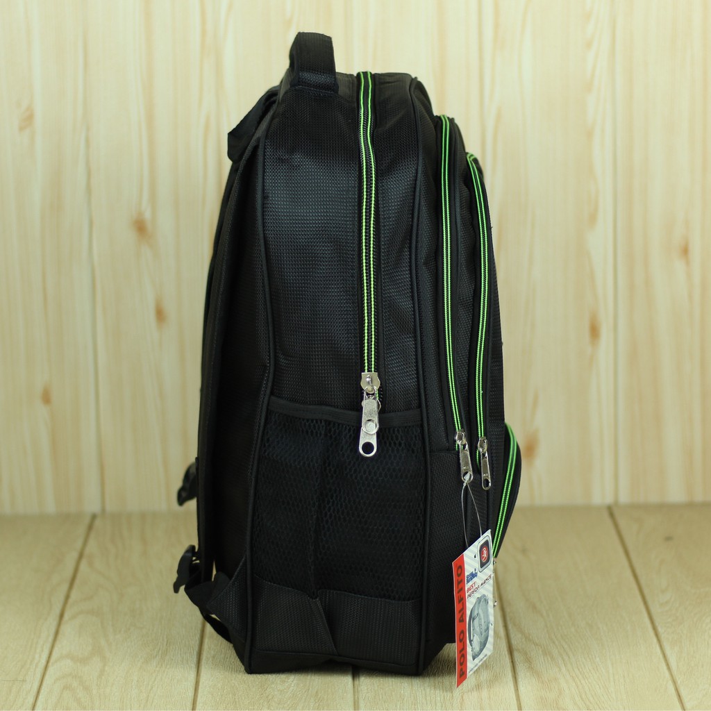 Ransel Laki Laki Polo Alfito Saku Hitam Hijau Tas Gendong Laptop Free Rain Cover Bahan Tebal Kuat