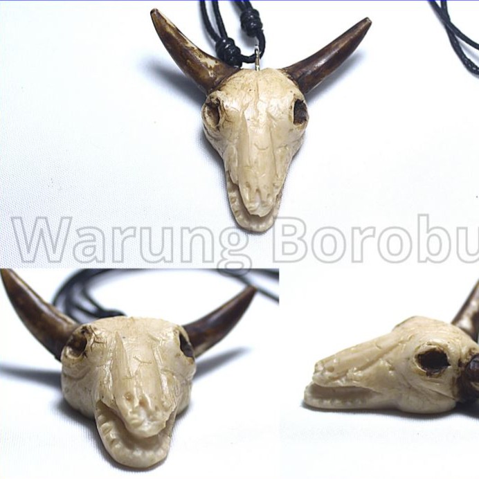 Kalung Resin dengan Liontin Tengkorak Kepala Sapi Vintage untuk Pria