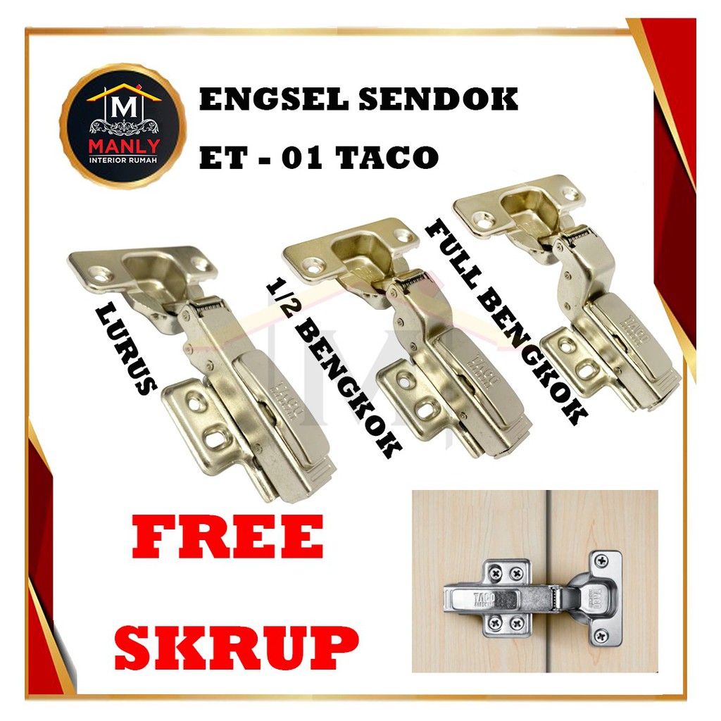 Engsel Slow Motion Taco ET-01 35 MM Zinc Alloy (Chrome) Hydraulic Hinge isi 1 Pasang..