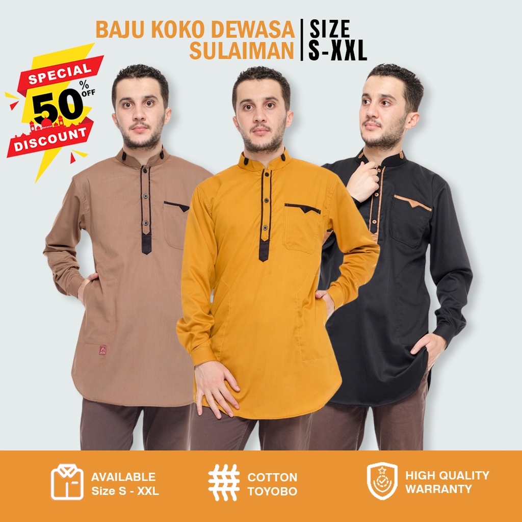 Baju Koko Pria Laki Lengan Tangan Panjang Gamis Pakistan Kurta Takwa Dewasa Muslim Kombinasi Warna H