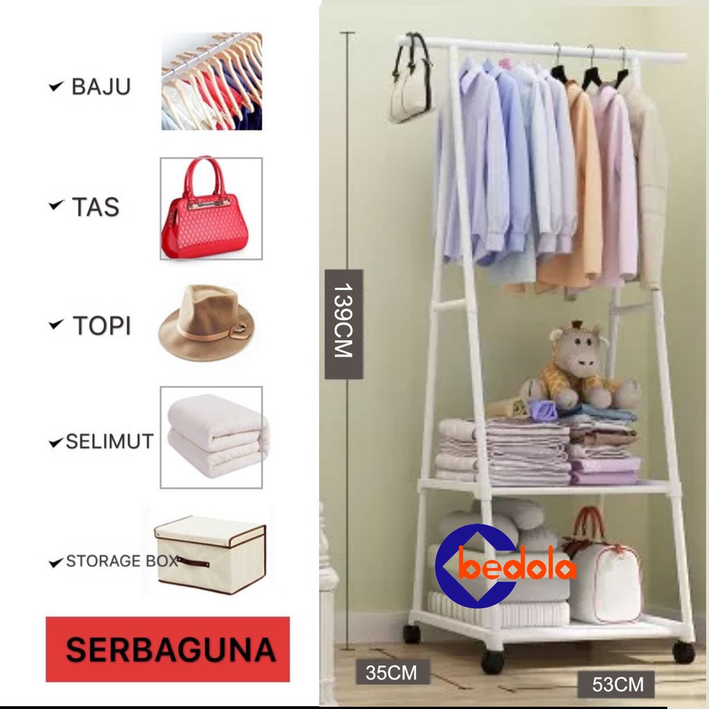 Bedola Triangle stand hanger baju rak buku rak pakain rak serbaguna dengan 4 roda