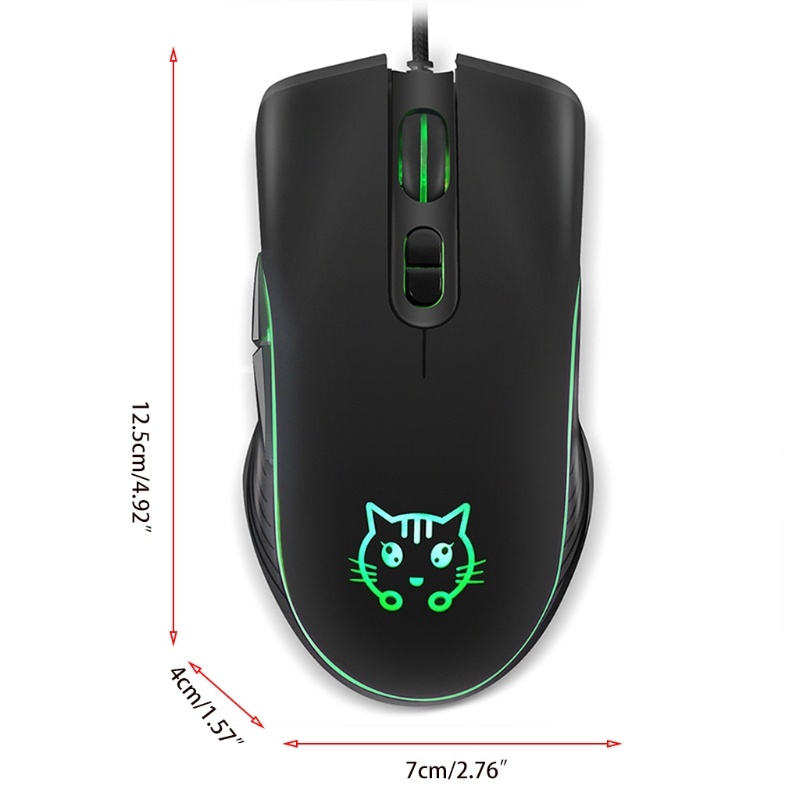 Mouse Kabel Motif Kucing Hitam Mouse Gaming RGB Backlight Mouse Lucu Kartun Tikus