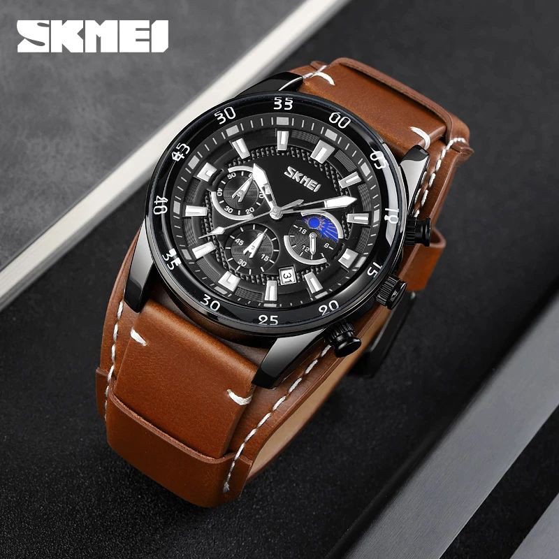 SKMEI 9249 Jam Tangan Pria Analog Chronograph Casual Quartz Tali Kulit WATCHKITE WKOS