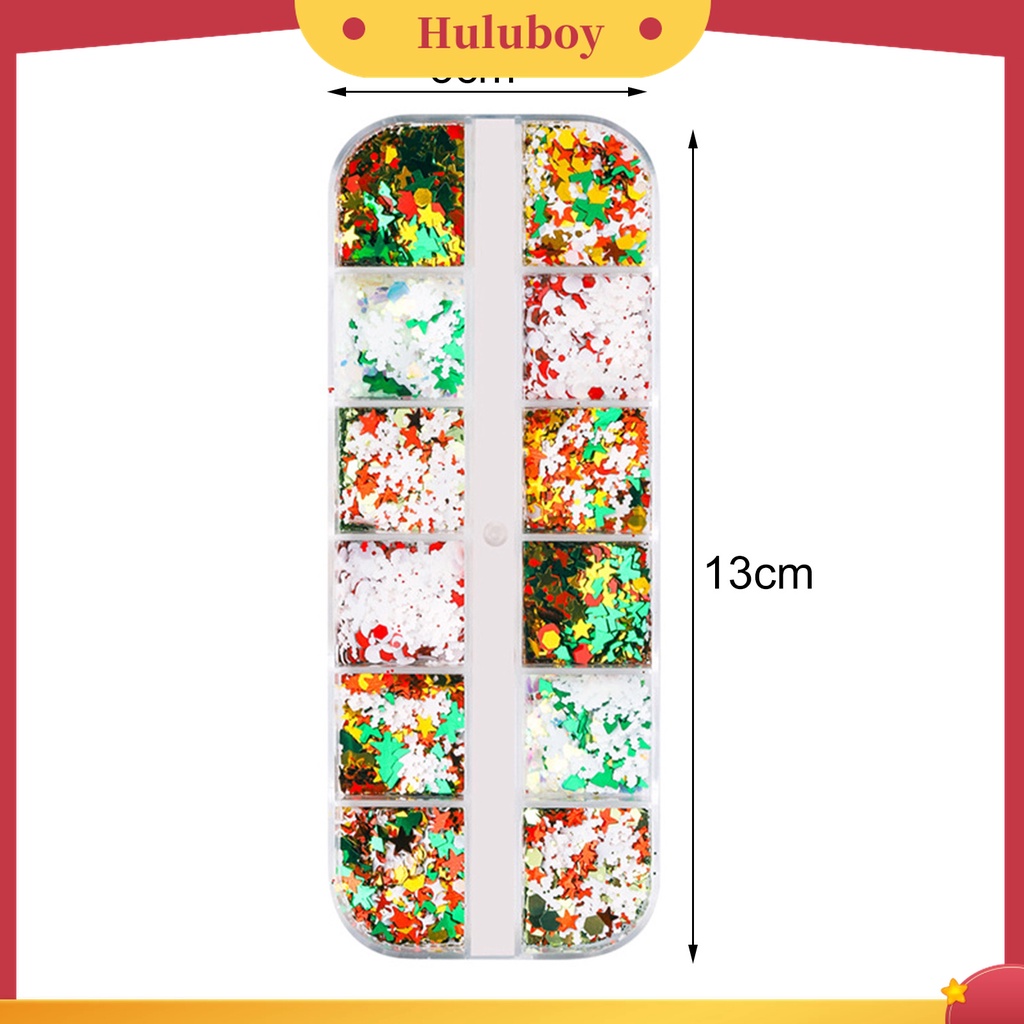 Huluboy Huluboy♡ 12 Grids / Box Stiker Sequin Mini Tema Natal Untuk Manicure