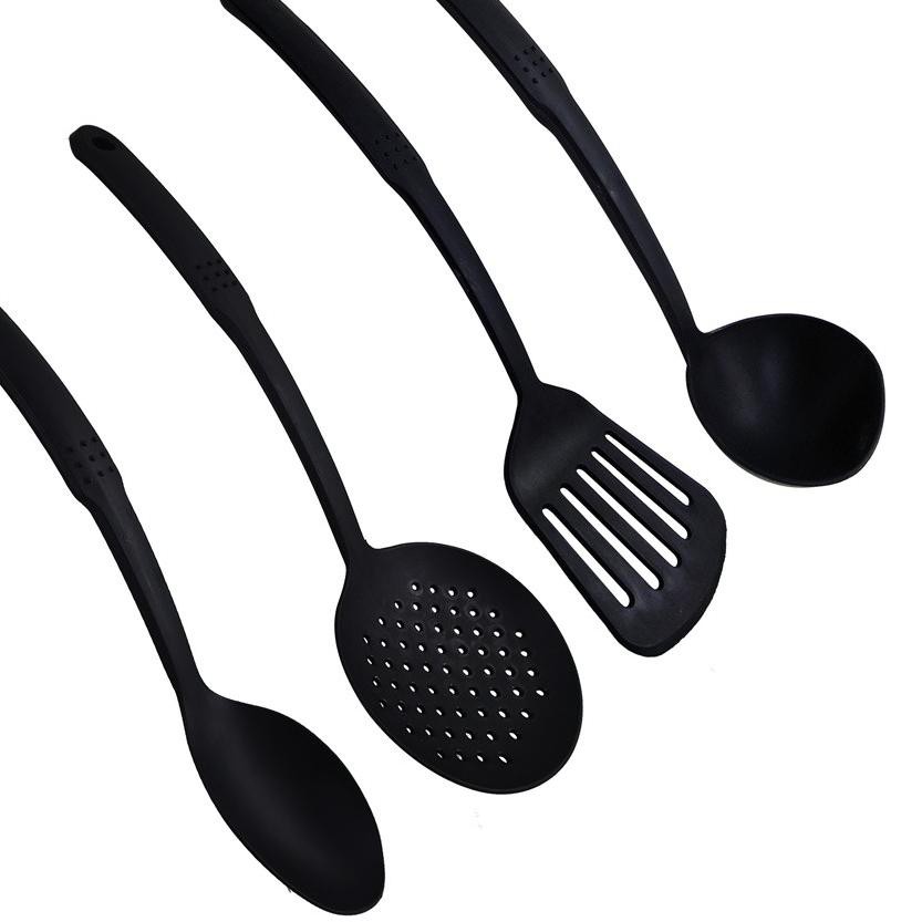 Spatula Set Peralatan Masak Food Grade Plastik Tahan Panas HITAM 4 Buah COD