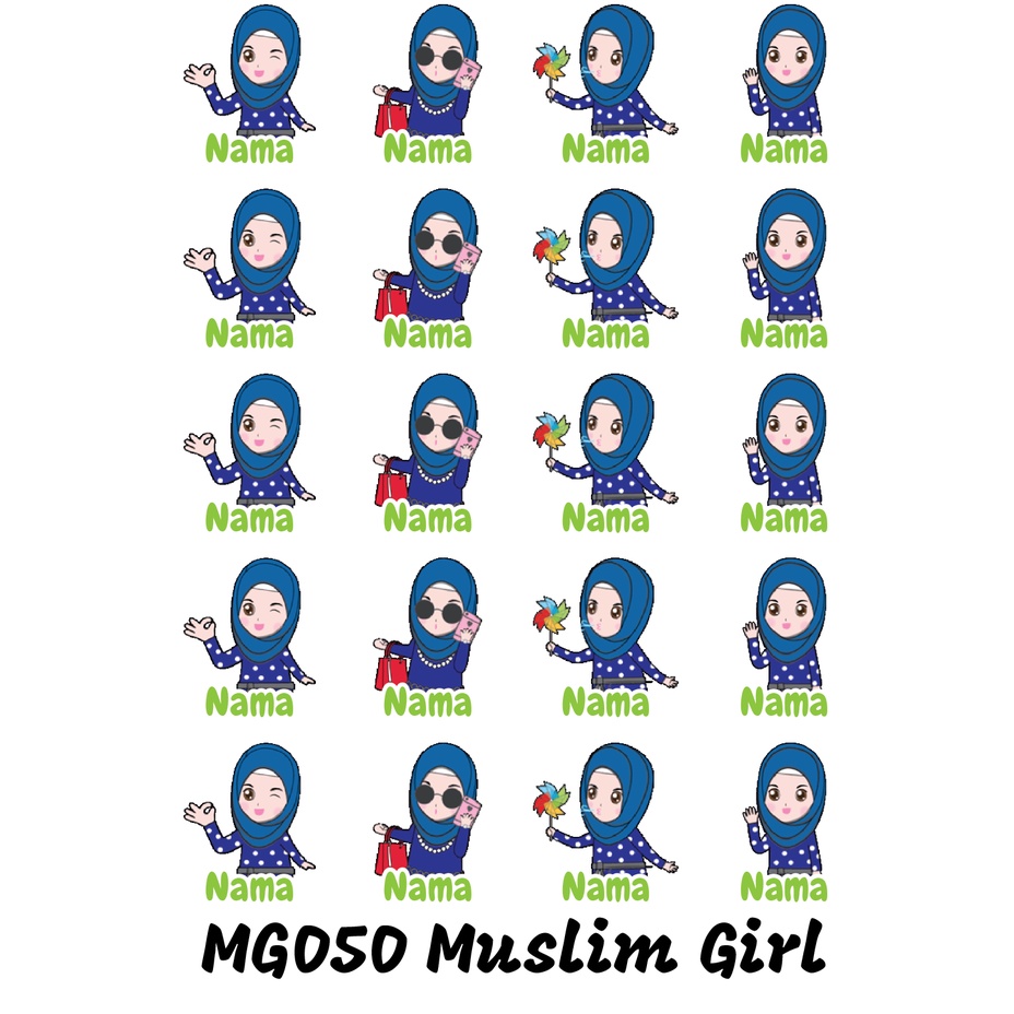 

Sticker Nama Cutting Label Waterproof Tahan Air Muslim Girl 50 (MG050)