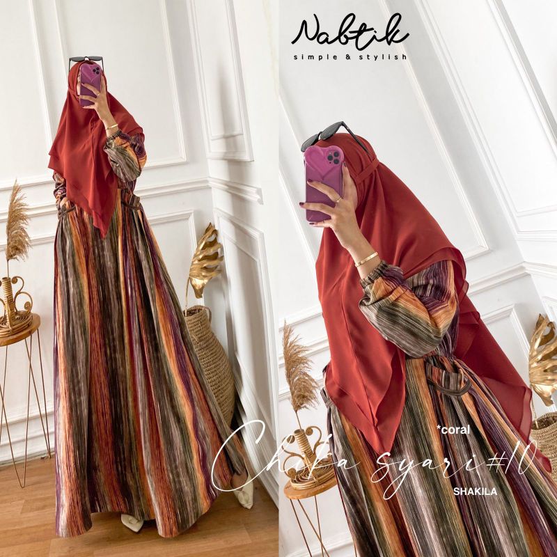 [READY STOCK] Chika Syar'i #10 #3 Original Nabtik Gamis Set Khimar Ceruty Nabtik Terbaru Dan Termura