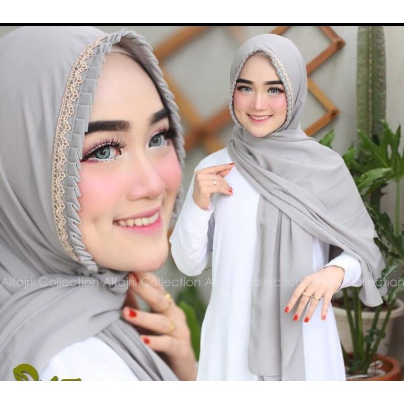 (PROMO)  Pashmina KCB RENDA 175 x 70 Pasmina Tali Lipit Gerigi / Pashmina Renda Premium