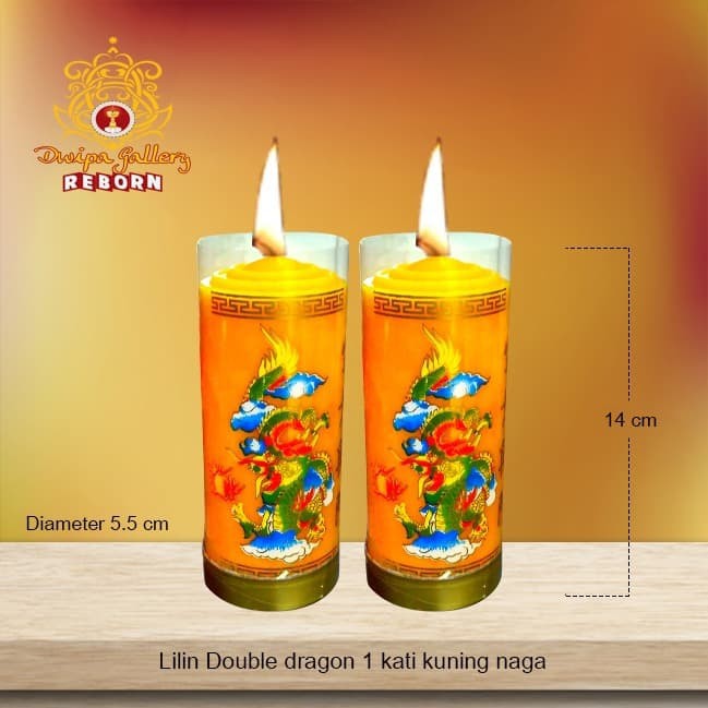 Lilin/Candle Puja Sembahyang Double Dragon 1 Kati Kuning Naga