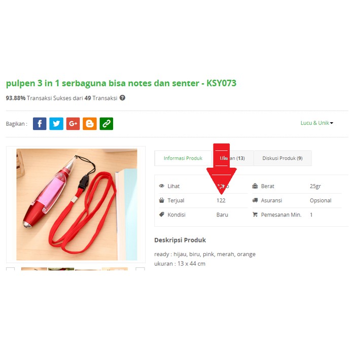 

Pulpen bolpen unik 3 in 1 bisa untuk menulis notes dan senter - KSY073 - Merah