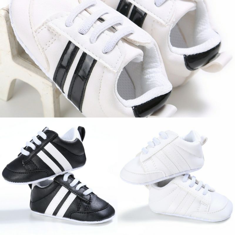 Sepatu sneakers bayi putih hitam keren adid4s style prewalker 0-18 bulan