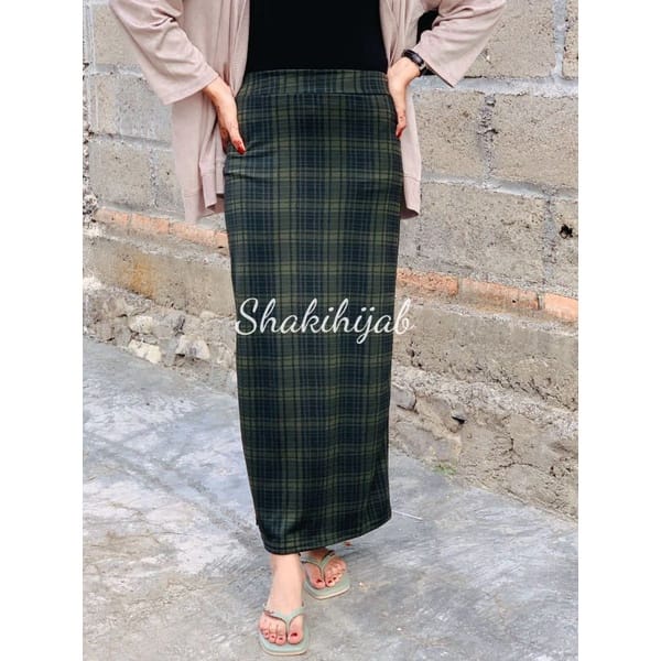 Rok span tartan korean style | Rok span kotak kotak panjang