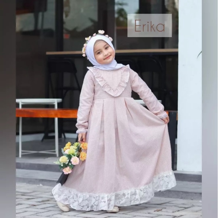 Erika Kids Dress Usia 7 - 8 Tahun / Dress Anak Wanita Bahan Katun Square Brukat Usia 8 Tahun / Gamis