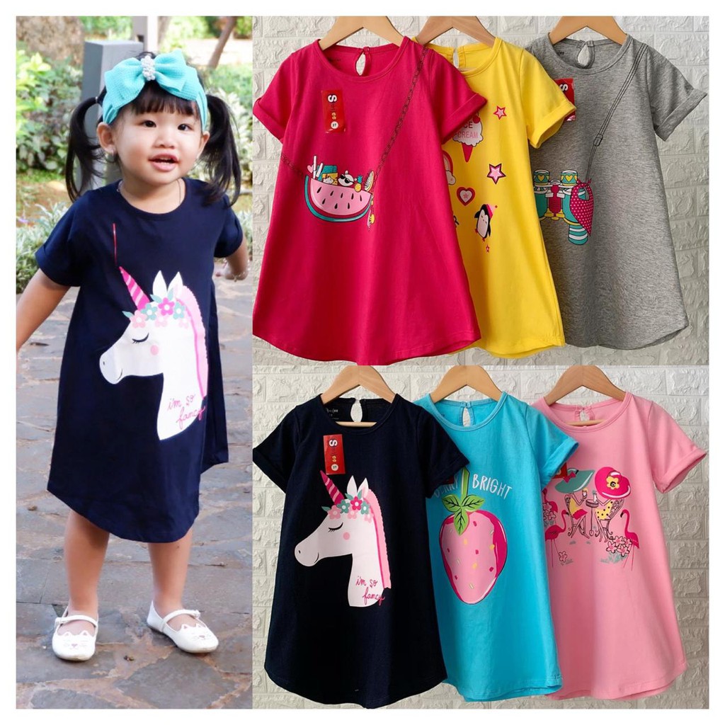 Dress Smilee Sablon 1-5 Tahun Kaos Pakaian Anak Perempuan Home Dress Original Super Premium Terlaris Termurah