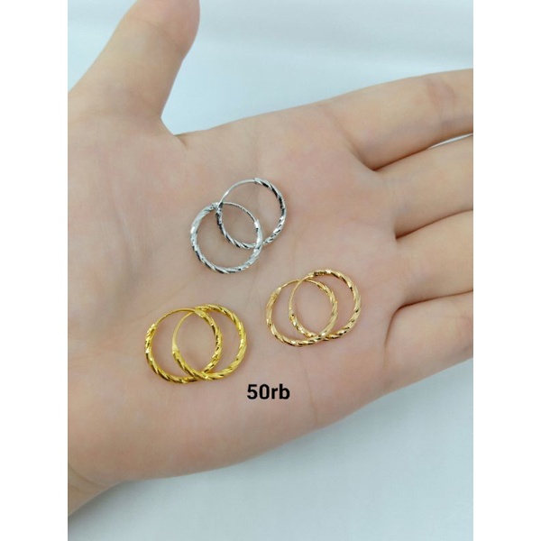 anting ring gypsy ukir besar/kecil/ anting perak asli silver925 lapis emas/anting fashion impor