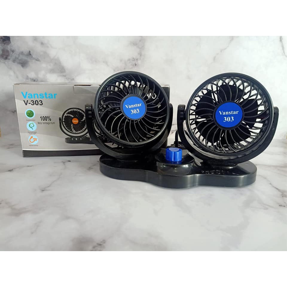 (BISA COD)Kipas Angin Mobil Double Headed Putar 360° 2 Speed 12V-V-303 vanstar/double fan Car Cooling Double Fan