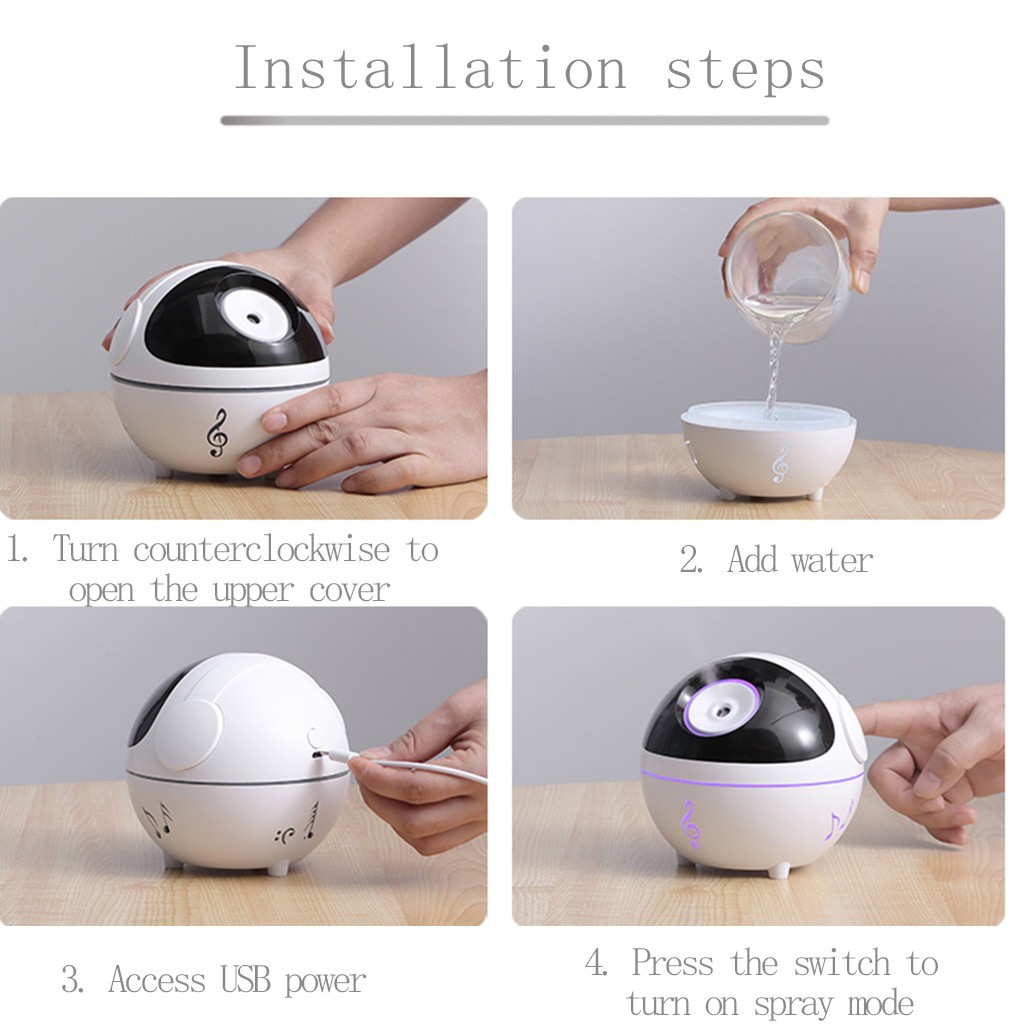 ISHOWTIENDA Ultrasonic Air Humidifier Aromatherapy Music Wizard Rechargeable 350ml