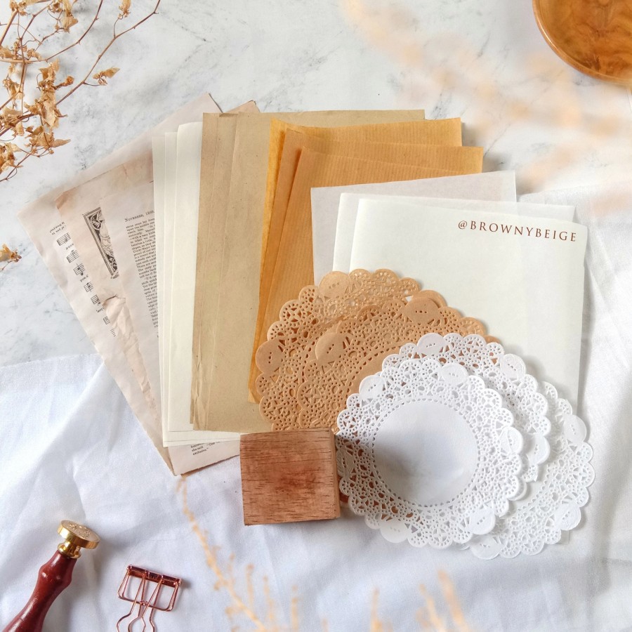 

BASIC PAPER KIT [25 pcs] - Journal Jurnal Kertas Buku Catatan A5 A6 Bujo Kit Journaling Set Scrapbook Penpal snailmail DIY Vintage Jadul Ephemeral Ephemera Dekorasi Memo Deco Catatan travelling notes BROWNYBEIGE