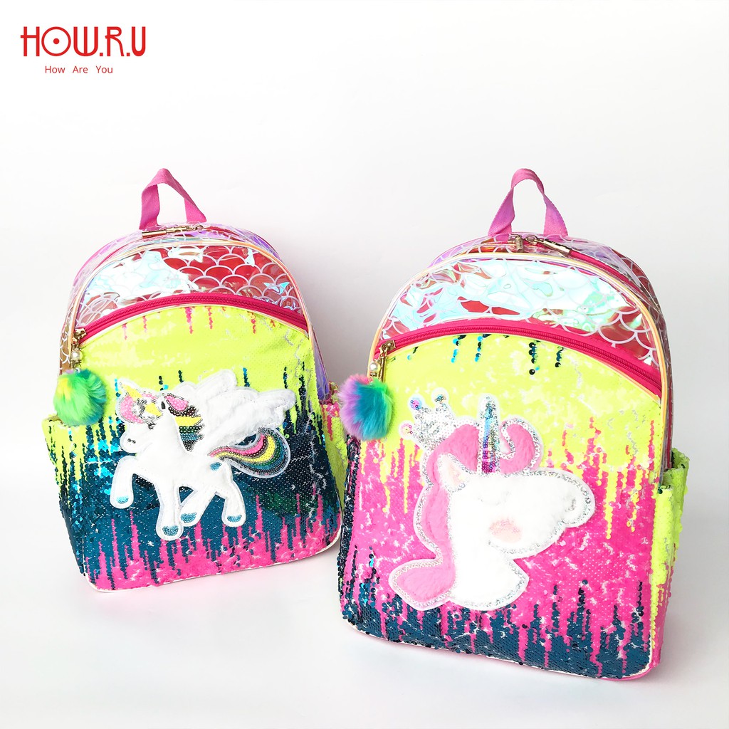 HOW.R.U | Tas Backpack / Tas Sekolah Anak Full Sequin Motif Unicorn 9886