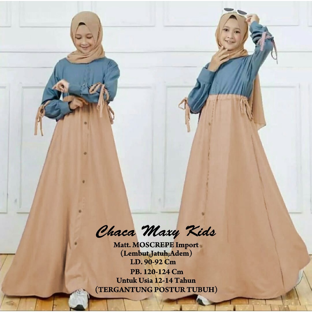 FenishaStore Gamis Chaca Maxy Kids Umur 12-14 Tahun Matt. Moscrepe Import