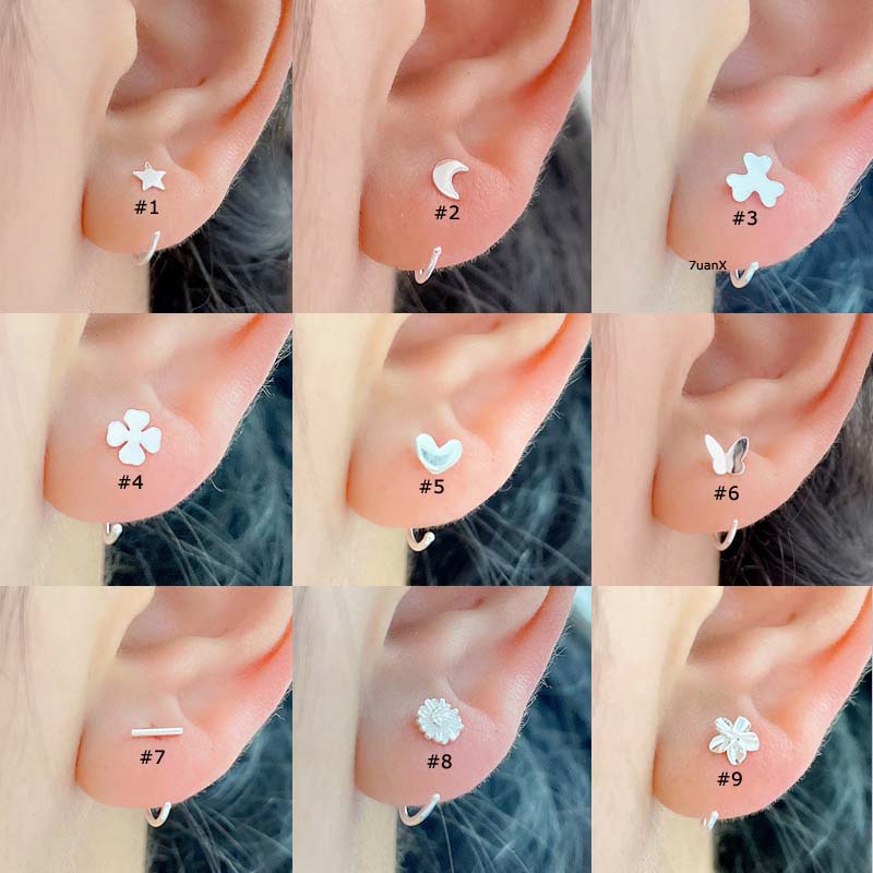 1pc Anting Tindik Bahan Sterling Silver 925 Desain Bunga / Hati / Bintang Hypoallergenic 20 Gage Untuk Wanita