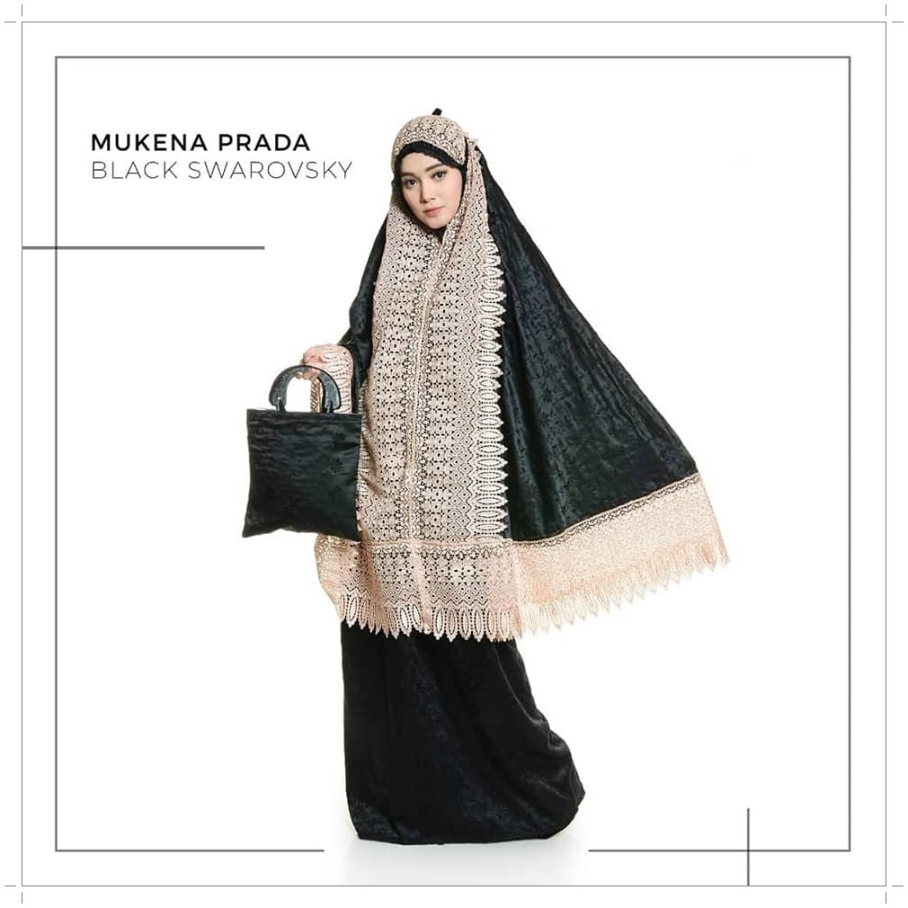 MUKENA MEWAH  Mukena dewasa BLACK SWAROVSKI - Mukena dewasa hitam dengan bordir milo cantik TJA