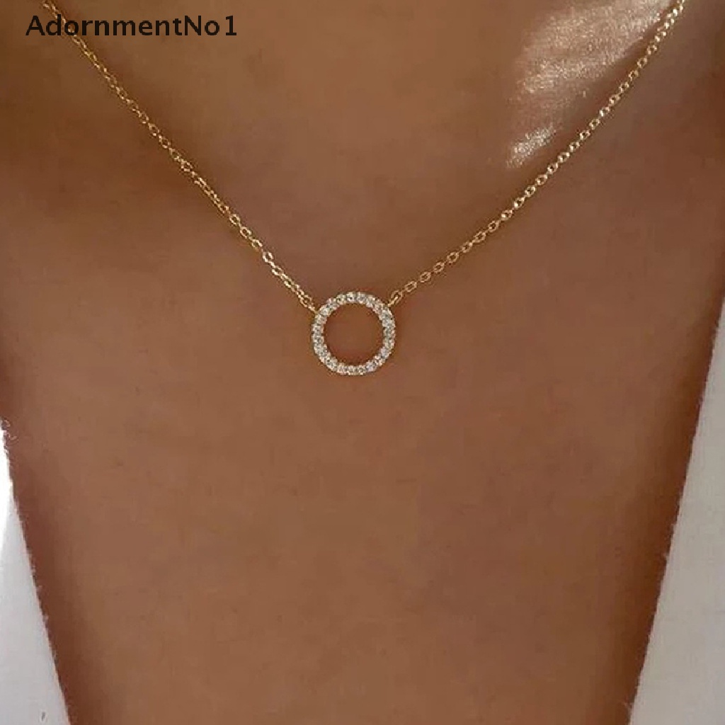 (AdornmentNo1) Kalung Rantai Dengan Liontin Bulat Aksen Berlian Imitasi Untuk Wanita