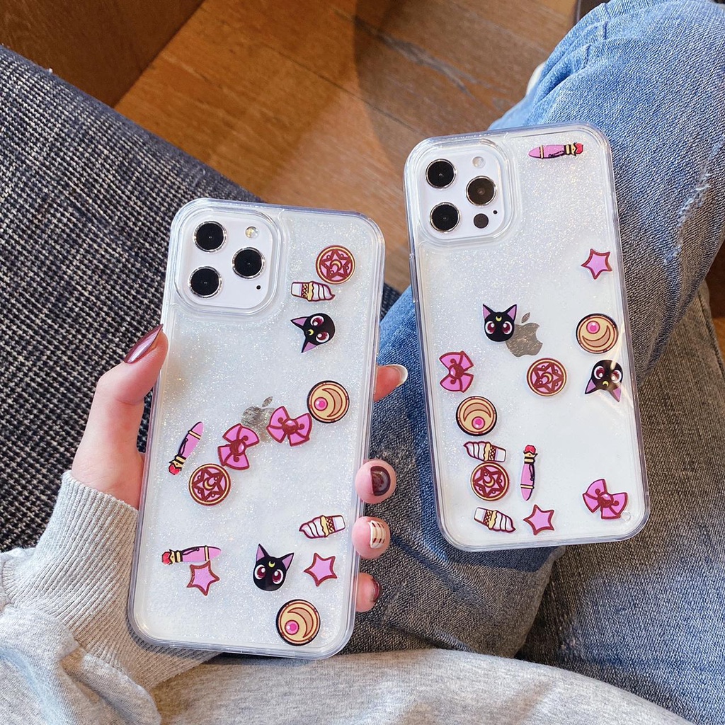 Luna Cat Sailor moon Casing Air Glitter Iphone 6 6s 7 8 SE 6+ 6s+ 7+ 8+ X Xs Xr Max 11 12 13 Pro FH04