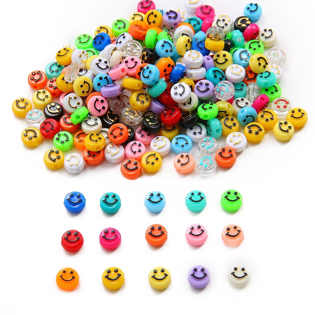 50pcs/Lot 10mm Round Acrylic Spaced Beads Smile Face Beads For Jewelry Making DIY Charms Bracelet Necklace 6mm thickness