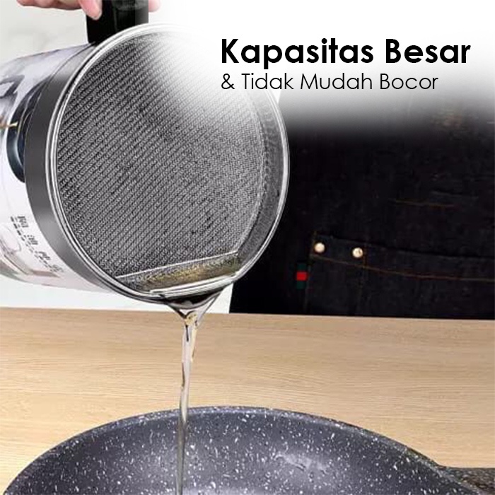 Tempat Penyaring Wadah Minyak Bekas Kapasitas Besar 1,4 Liter Bahan Stainless Steel Anti Slip Peralatan Dapur Import - CF-19 - Comfort Homes