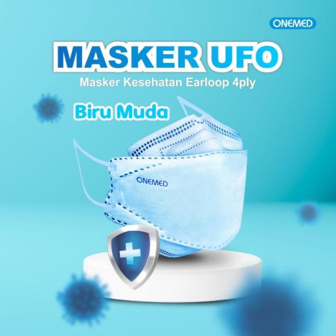 perlengkapan laboratorium   masker kf94 ufo medis 4ply onemed warna biru muda isi 20 pcs non cod