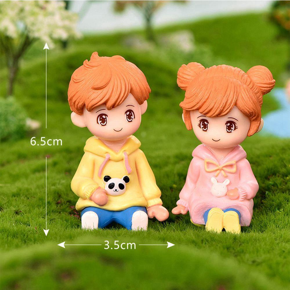 Agustina Fairy Garden Miniatur 2pcs/set DIY Anak Laki-Laki Perempuan Sweater Pasangan Girly Jantung Desktop Oranaments Lanskap Mikro