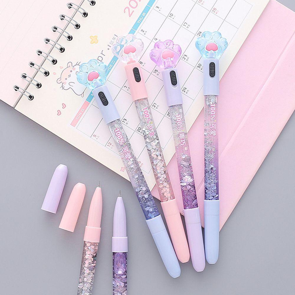 Lanfy Cat Paw Gel Pen Kawaii Alat Tulis Siswa Glitter Light Perlengkapan Menulis Pasir Drift Kristal 0.38mm Dengan Lampu Led Tulisan Pen