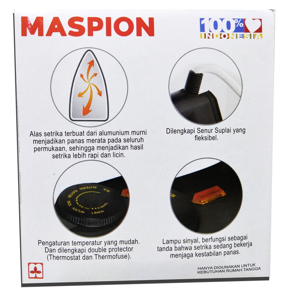 Maspion Setrika Seterika Listrik Gosokan Baju Maspion EX-1010 Automatic iron  EX1010 Hitam Anti Lengket