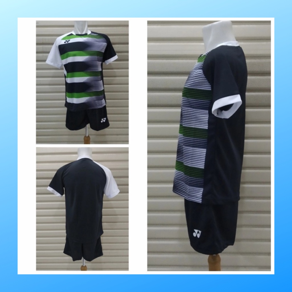 Kaos badminton pria jersey bulutangkis baju dan celana setelan wanita dewasa t-shirt outfit seragam jarsey kostum olahraga pakaian apparel sport jersy bulu tangkis casual jersi suit Y167 hitam polos